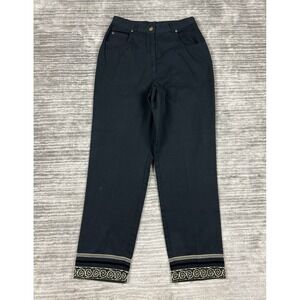 Casual Corner Pants Womens 6 Black Embroidered Hem 100% Cotton